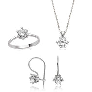 Women's Gemmed Silver Necklace, Ring & Earrings Set