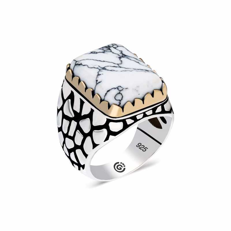 Men's White Stone Silver Ring