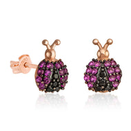 Women's Ladybug Figure Rose Gold Plated Silver Earrings