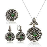 Women's Gemmed Silver Necklace, Ring & Earrings Set