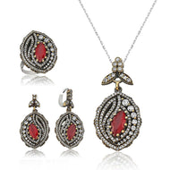 Women's Gemmed Silver Necklace, Ring & Earrings Set