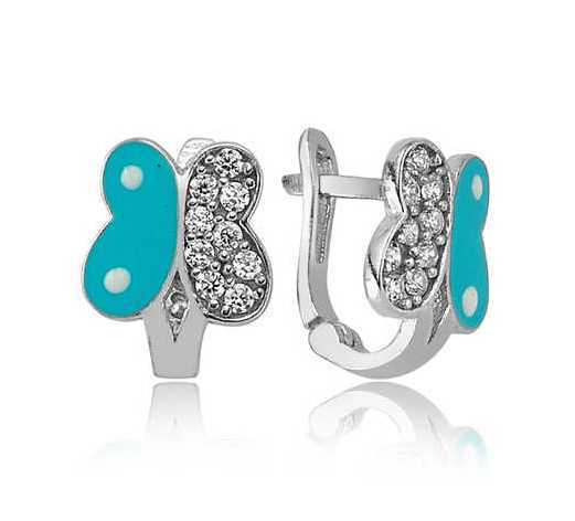 Kid's Blue Butterfly Figure Silver Earrings