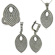 Women's Gemmed Silver Necklace, Ring & Earrings Set