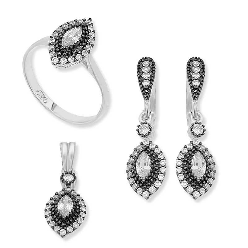 Women's Silver Necklace, Ring & Earrings Set