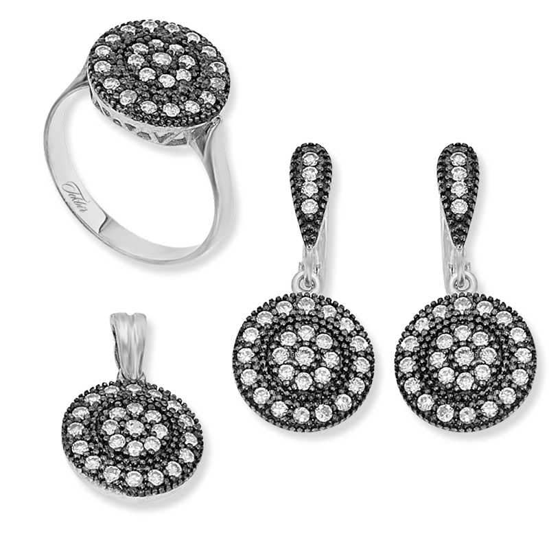 Women's Gemmed Silver Necklace, Ring & Earrings Set