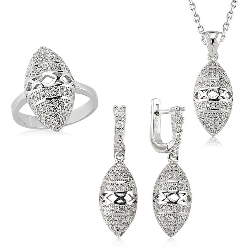 Women's Silver Necklace, Ring & Earrings Set