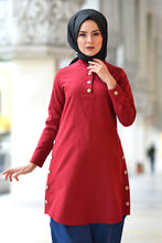 Load image into Gallery viewer, Women&#39;s Crew Neck Button Claret Red Tunic
