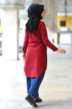 Load image into Gallery viewer, Women&#39;s Crew Neck Button Claret Red Tunic
