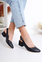 Load image into Gallery viewer, Women&#39;s Black Leather Heeled Shoes
