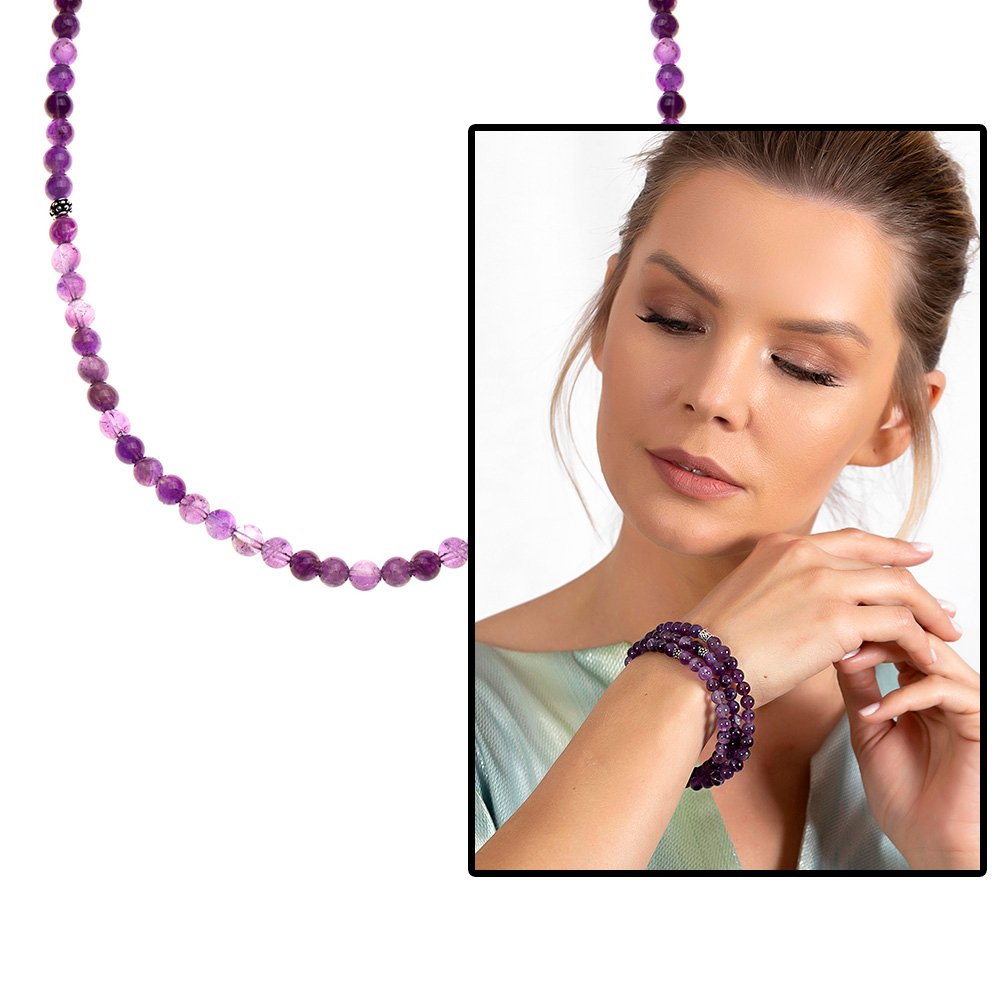 Purple Amethyst Natural Stone 99 Beads Bracelet