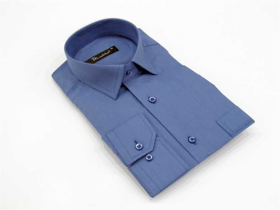 Men's Classic Cut Long Sleeve Plain Indigo Shirt