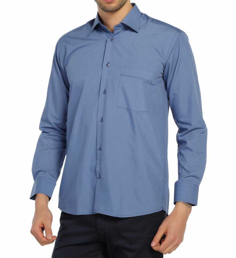 Men's Classic Cut Long Sleeves Plain Indigo Shirt