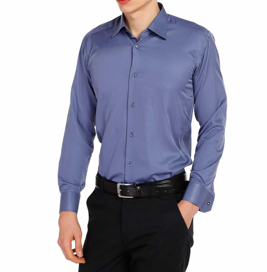Cufflinks Buttoned Plain Indigo Micro Fabric Slim Fit Shirt