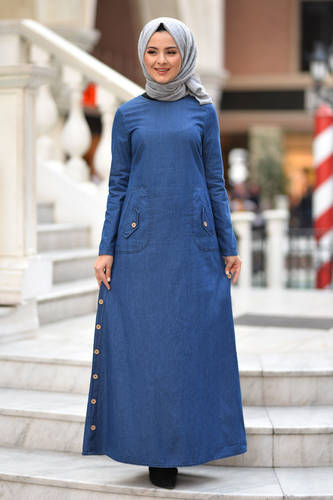 Women's Dark Blue Long Denim Dress