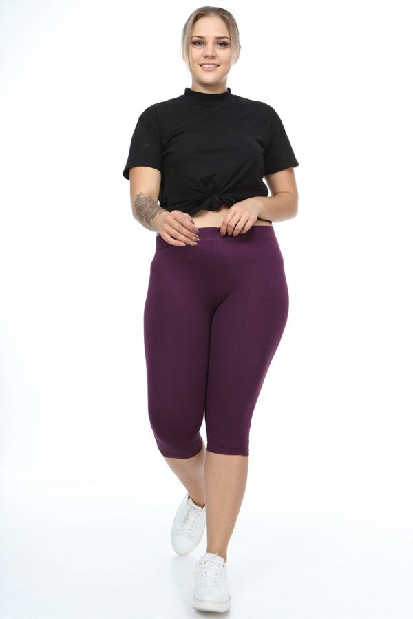Women's Oversize Elastic Waist Purple Slimming Capri Leggings