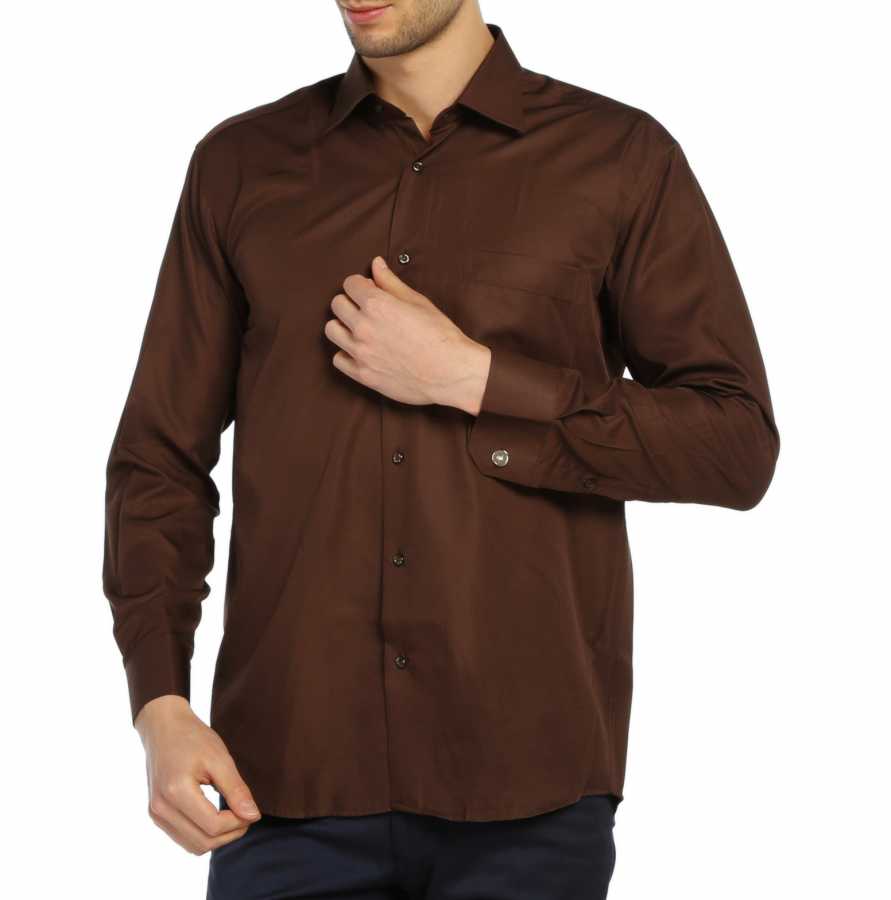Men's Oversize Cufflinks Buttoned Classic Brown Micro Fabric Shirt