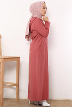 Load image into Gallery viewer, Women&#39;s Hooded Wooden Button Dusty Rose Abaya
