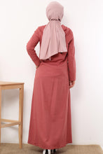 Load image into Gallery viewer, Women&#39;s Hooded Wooden Button Dusty Rose Abaya
