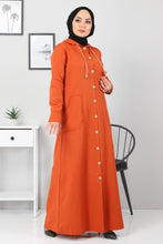 Load image into Gallery viewer, Women&#39;s Hooded Wood Button Orange Abaya
