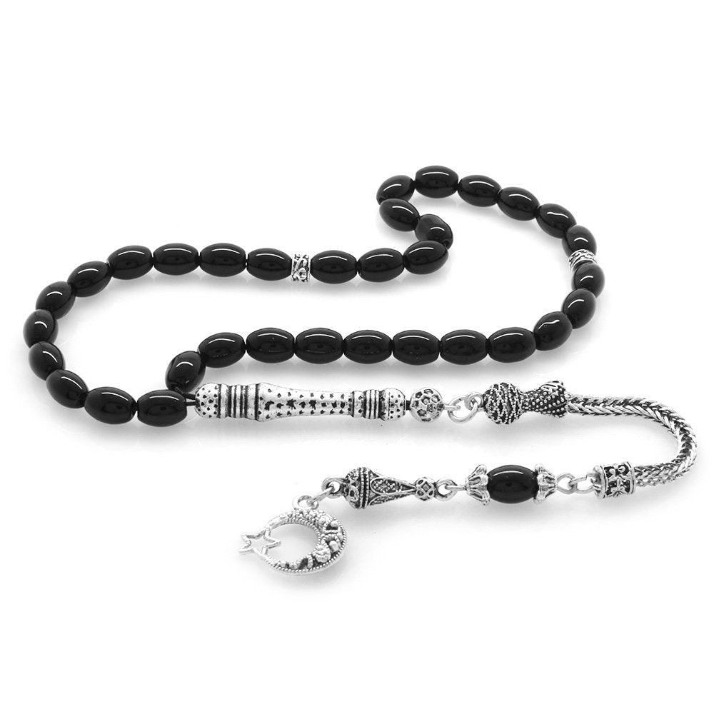 Stainless Metal Fringe Barley Cut Onyx Natural Stone Prayer Beads