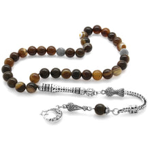 Load image into Gallery viewer, Stainless Metal Fringe Round Cut Agate Natural Stone Prayer Beads
