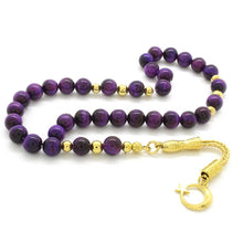 Load image into Gallery viewer, Stainless Gold Metal Fringe Purple Tiger Eye Natural Stone Prayer Beads

