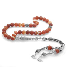 Load image into Gallery viewer, Stainless Metal Fringe Round Cut Red Mat Agate Natural Stone Prayer Beads
