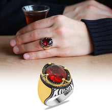 Load image into Gallery viewer, Men&#39;s Red Zircon Gemmed 925 Carat Silver Ring

