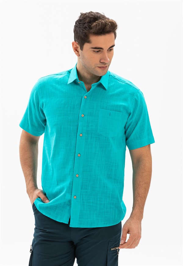 Men's Short Sleeves Turquoise Shirt