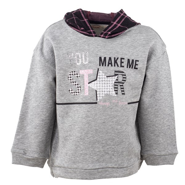 Girl's Hooded Long Sleeves Printed Grey T-shirt