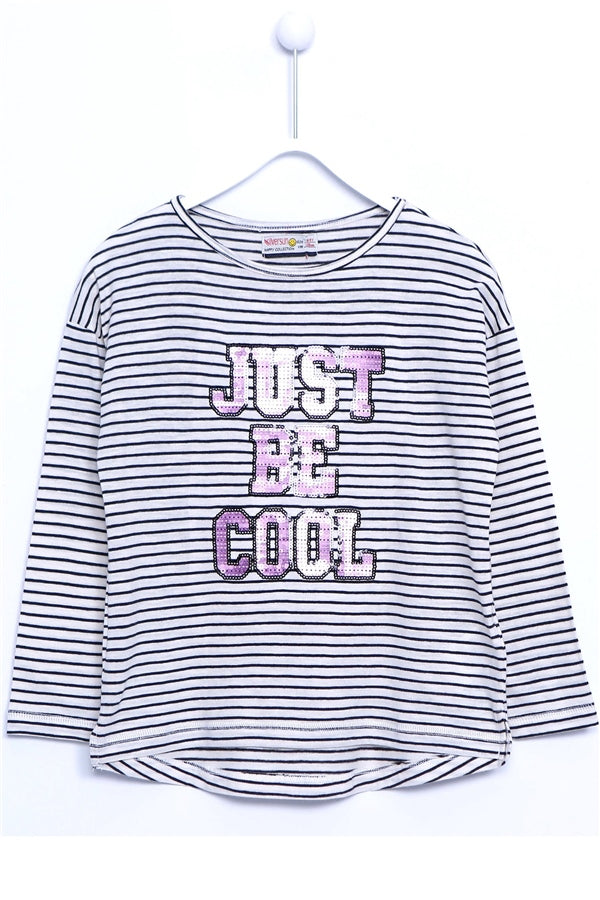 Teen Girl's Long Sleeves Printed Striped T-shirt