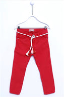 Girl's Fringe Belted Pocket Red Pants