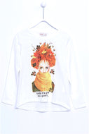 Teen Girl's Long Sleeves Printed White T-shirt