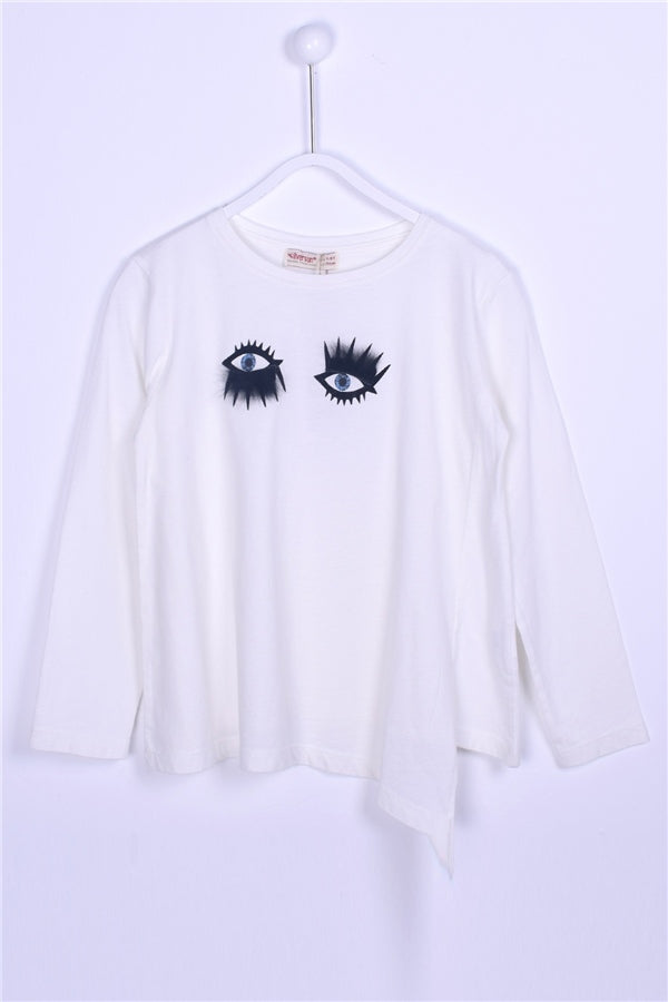 Teen Girl's Long Sleeves Printed White T-shirt