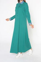 Load image into Gallery viewer, Women&#39;s Denim Shirt Collar Emerald Green Dress
