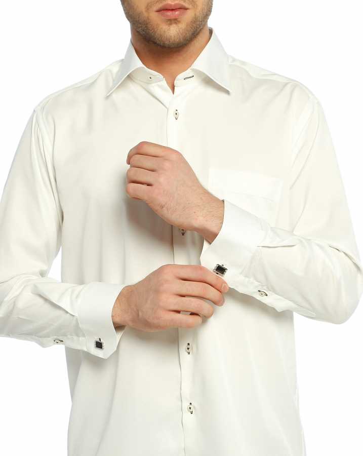 Men's Oversize Cufflinks Buttoned Classic Cream Micro Fabric Shirt