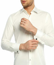 Load image into Gallery viewer, Men&#39;s Cufflinks Buttoned Plain Cream Micro fabric Slim Fit Shirt
