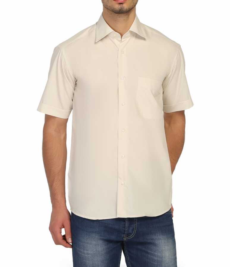 Men's Classic Cut Short Sleeve Plain Sand Beige Shirt