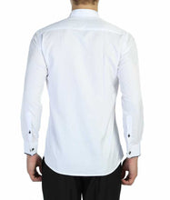 Load image into Gallery viewer, قميص سهرة سليم فت أبيض بأزرار أكمام كحلي
