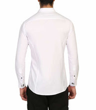 Load image into Gallery viewer, قميص توكسيدو سليم فت أبيض بأزرار بيج كحلي
