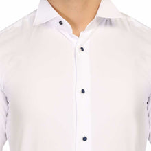 Load image into Gallery viewer, Navy Blue Stone Buttoned White Slim Fit Tuxedo Shirt
