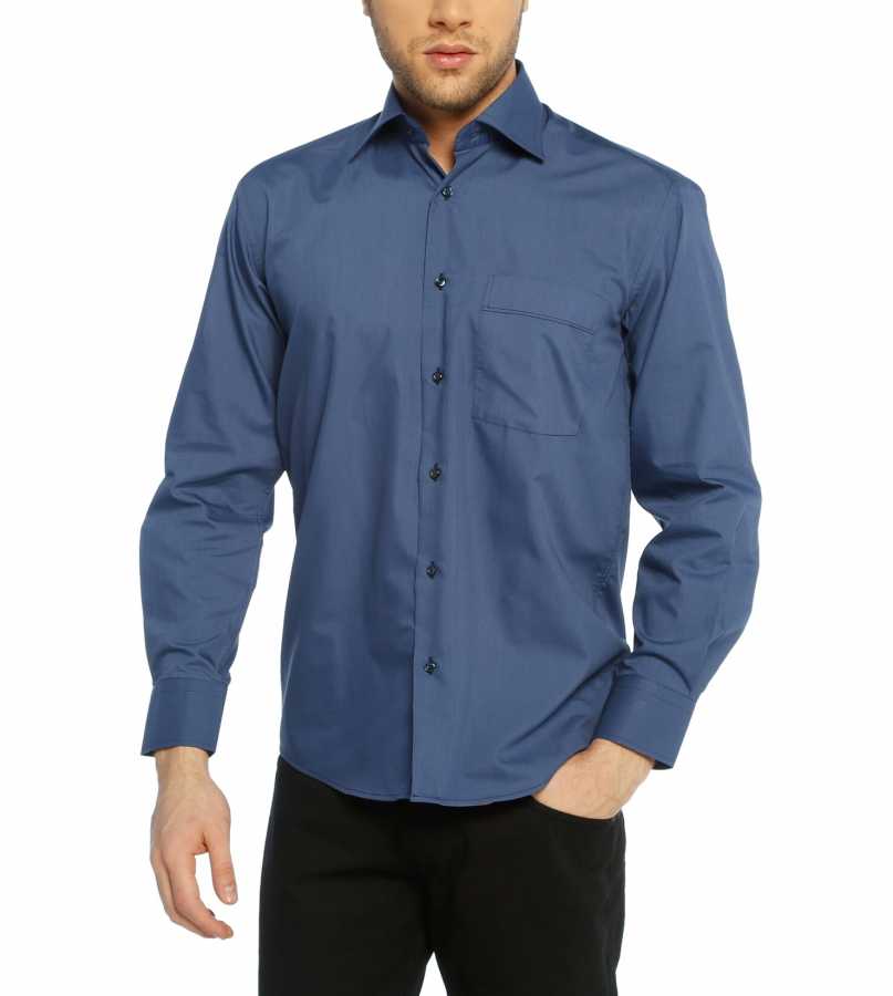 Men's Classic Cut Long Sleeves Plain Navy Blue Shirt