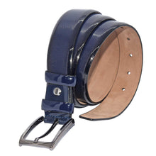 Load image into Gallery viewer, Men&#39;s Patterned Navy Blue Patent Leather Classic Belt- 3.5 cm
