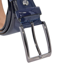 Load image into Gallery viewer, Men&#39;s Patterned Navy Blue Patent Leather Classic Belt- 3.5 cm
