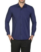 Load image into Gallery viewer, Men&#39;s Long Sleeves Plain Navy Blue Slim Fit Shirt
