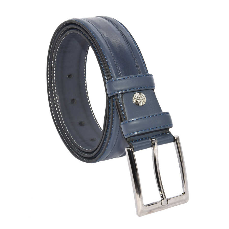 Men's Patterned Navy Blue Artificial Leather Classic Belt- 3.5 cm