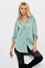 Load image into Gallery viewer, Women&#39;s Hidden Button Mint Green Long Shirt
