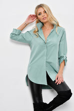 Load image into Gallery viewer, Women&#39;s Hidden Button Mint Green Long Shirt
