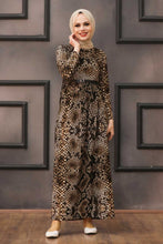 Load image into Gallery viewer, Women&#39;s Patterned Brown Modest Dress
