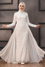 Load image into Gallery viewer, Women&#39;s Sequin White Modest Evening Dress
